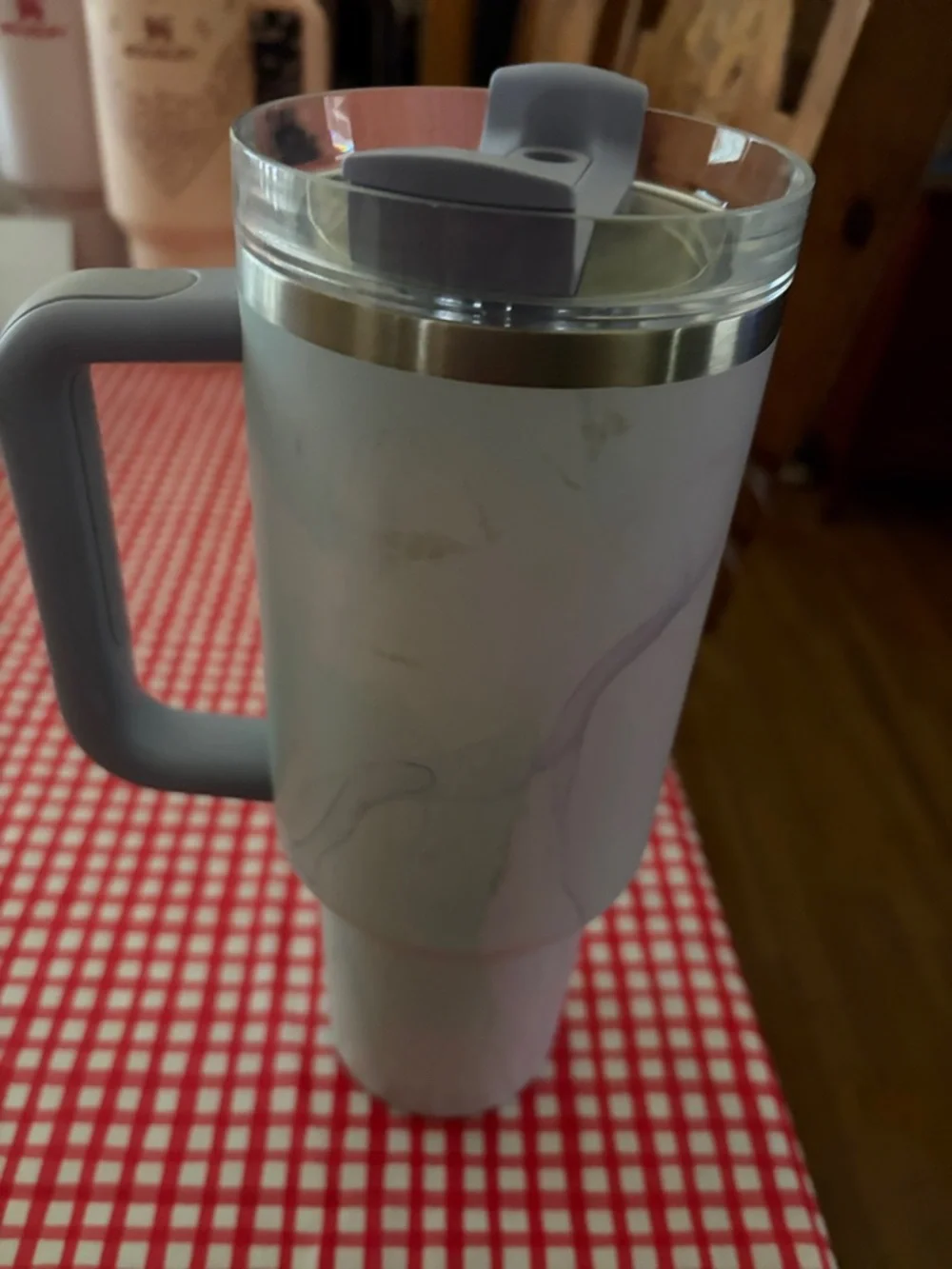 Stanley Marble White and Light Blue Travel Mug with Handle 40oz - Picture 4 of 5